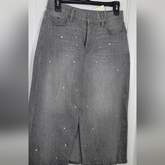 a.n.a Womens High Rise Stretch Fabric Midi Denim Rhinestones Skirt Size 2 Grey - Picture 4 of 8